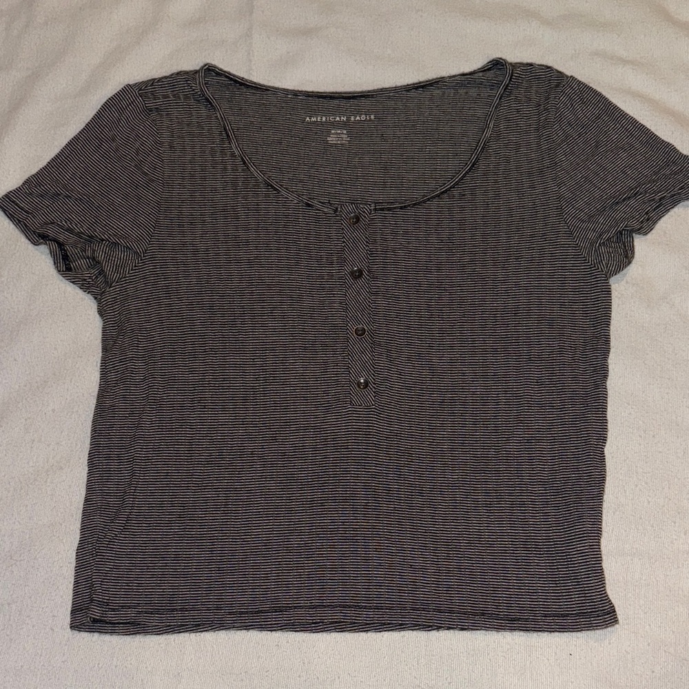 American Eagle Outfitters Charcoal Striped Short Sleeve Top